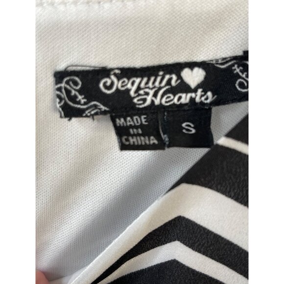 Sequin Hearts Skater Sleeveless Dress Junior Small Keyhole Back Black White - Picture 5 of 7
